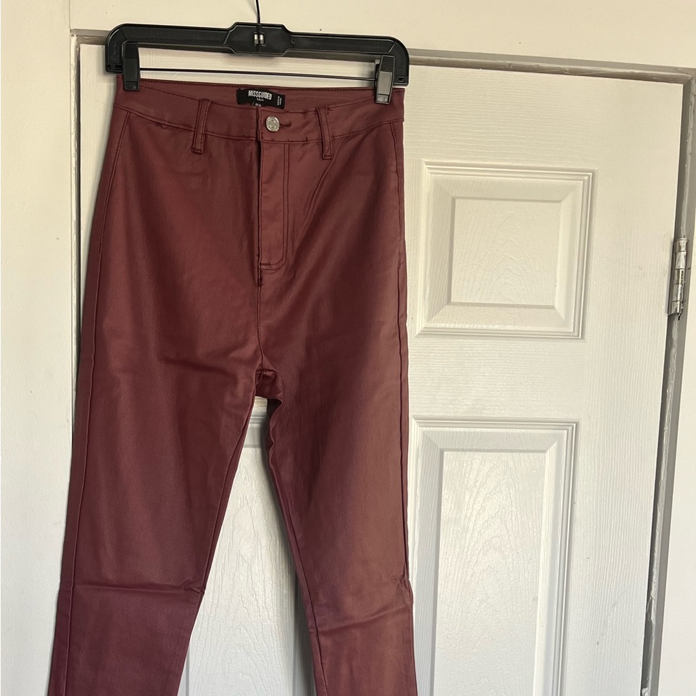 Missguided Tall Maroon Fake Leather Skinny Pants